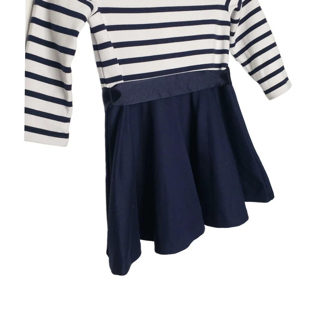Ralph Lauren 12 months Baby Girl Striped Long Sleeve Navy & White Dress